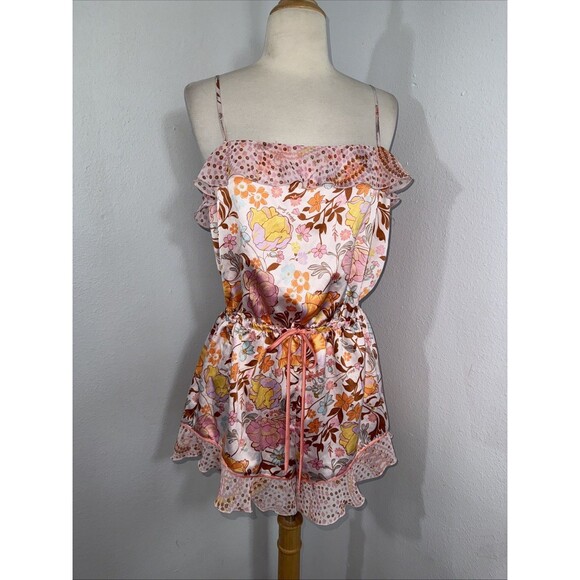 Victorias Secret Romper Women M Small Satin Floral Flounce Mauve Chalk Y2K - Picture 1 of 13
